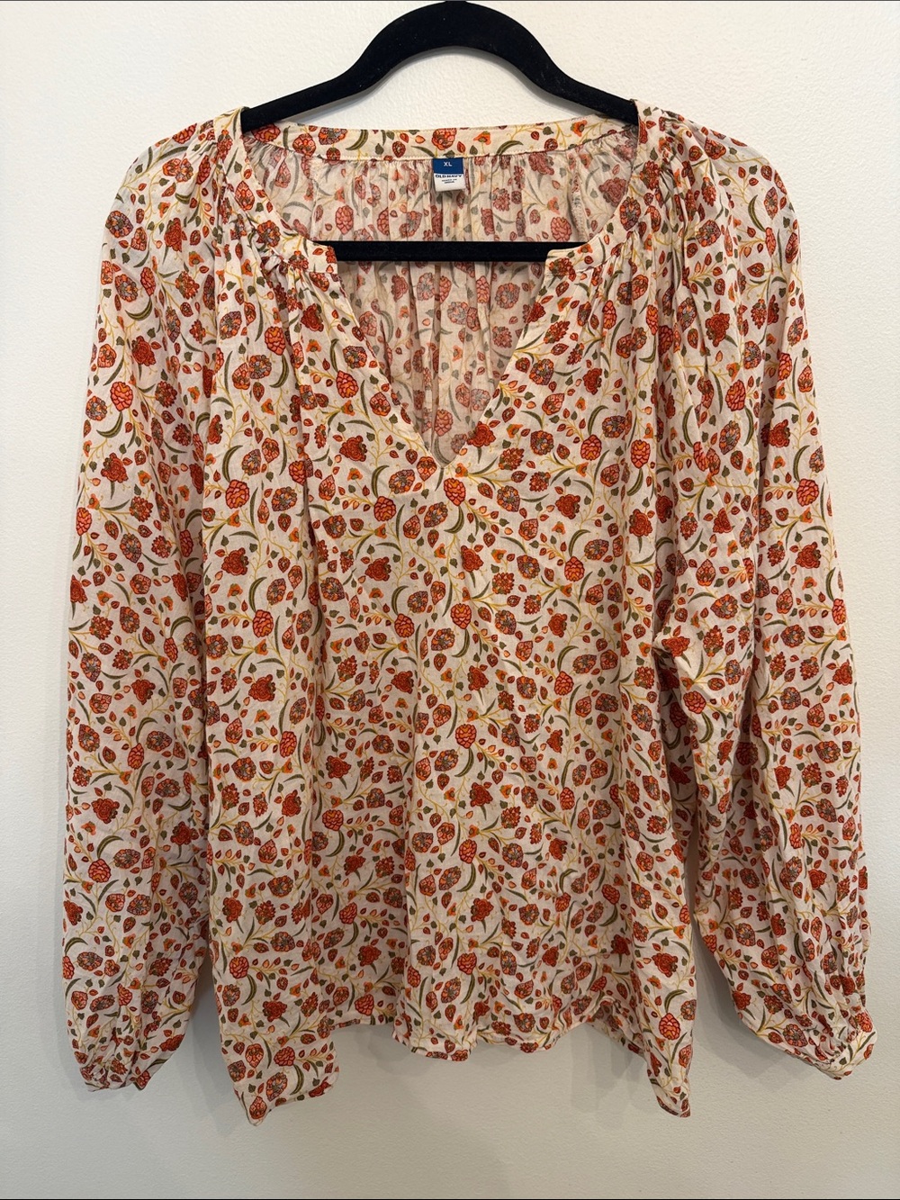 Lightweight Cream Floral Old Navy Peasant Blouse - Women
